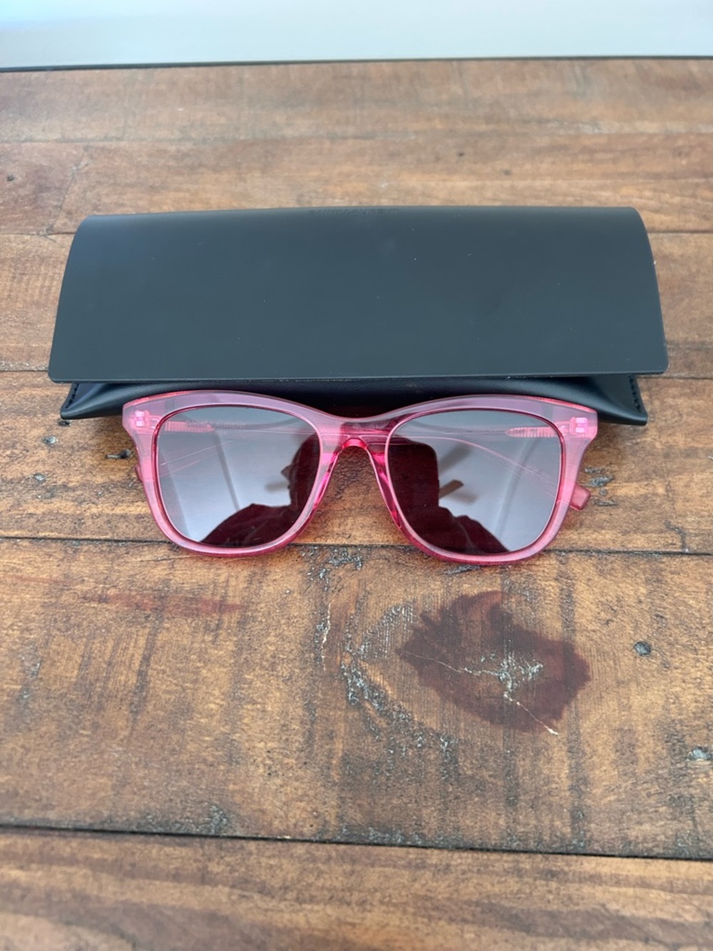 Saint Laurent Pink Classic Wayfarer Acetate Frame Sunglasses with Black Case.